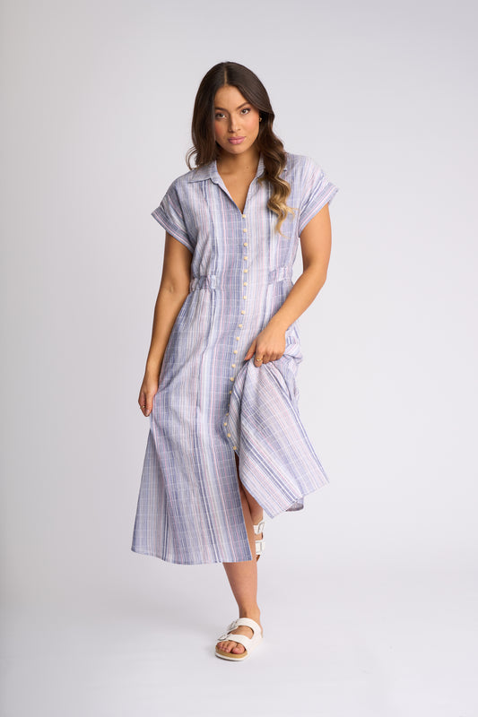 6127 - Noa Dress - Blue Stripe (Due 3rd Week Aug)