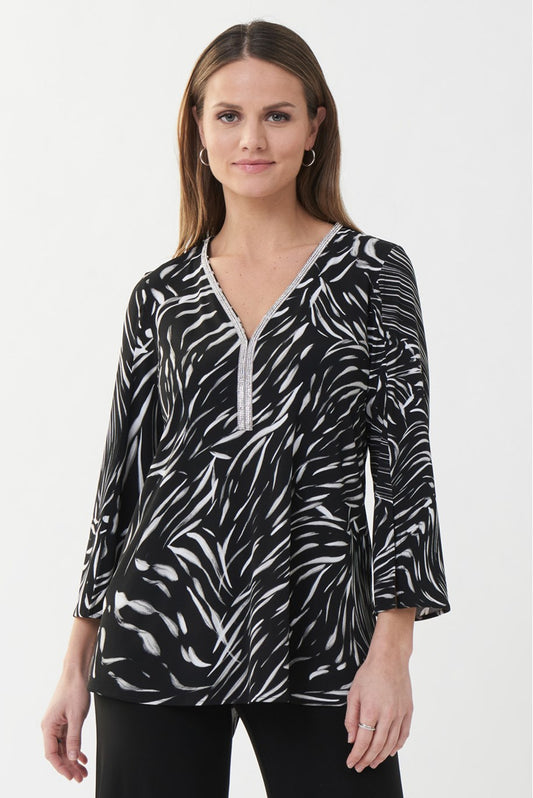 Joseph Ribkoff - Diamante Trim Tunic - Style 223119 - Black/Vanilla