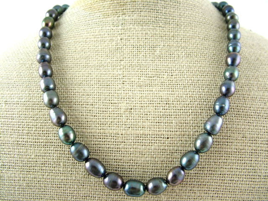 Black Large Oval Pearl Necklace - PL0055