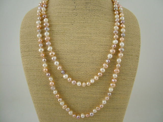 White/Pink/Lavender Long Pearl Necklace - PL0255
