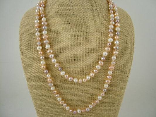 White/Pink/Lavender Long Pearl Necklace - PL0255