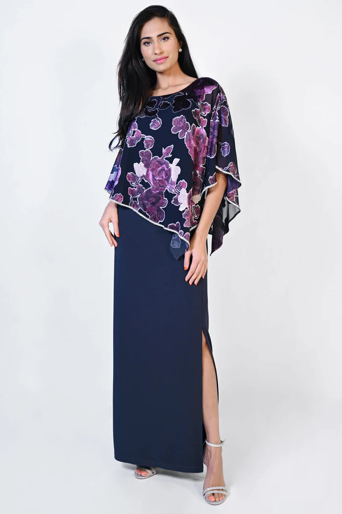 Frank Lyman - Full Length Overlay Dress - 229003 - Navy/Purple 1 x size 14 left