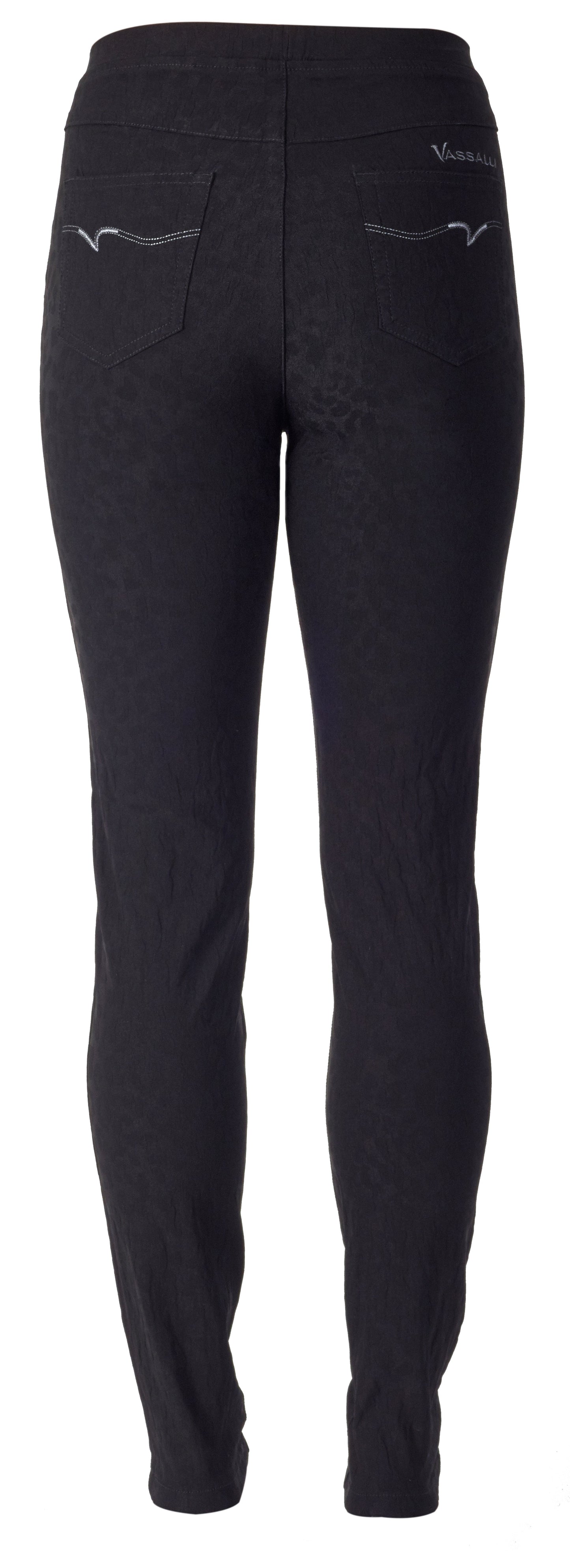 Vassalli Embossed Pull On Skinny Fit  - Self Pattern Pant - Style 230AF - 5 Colourways - INSTORE
