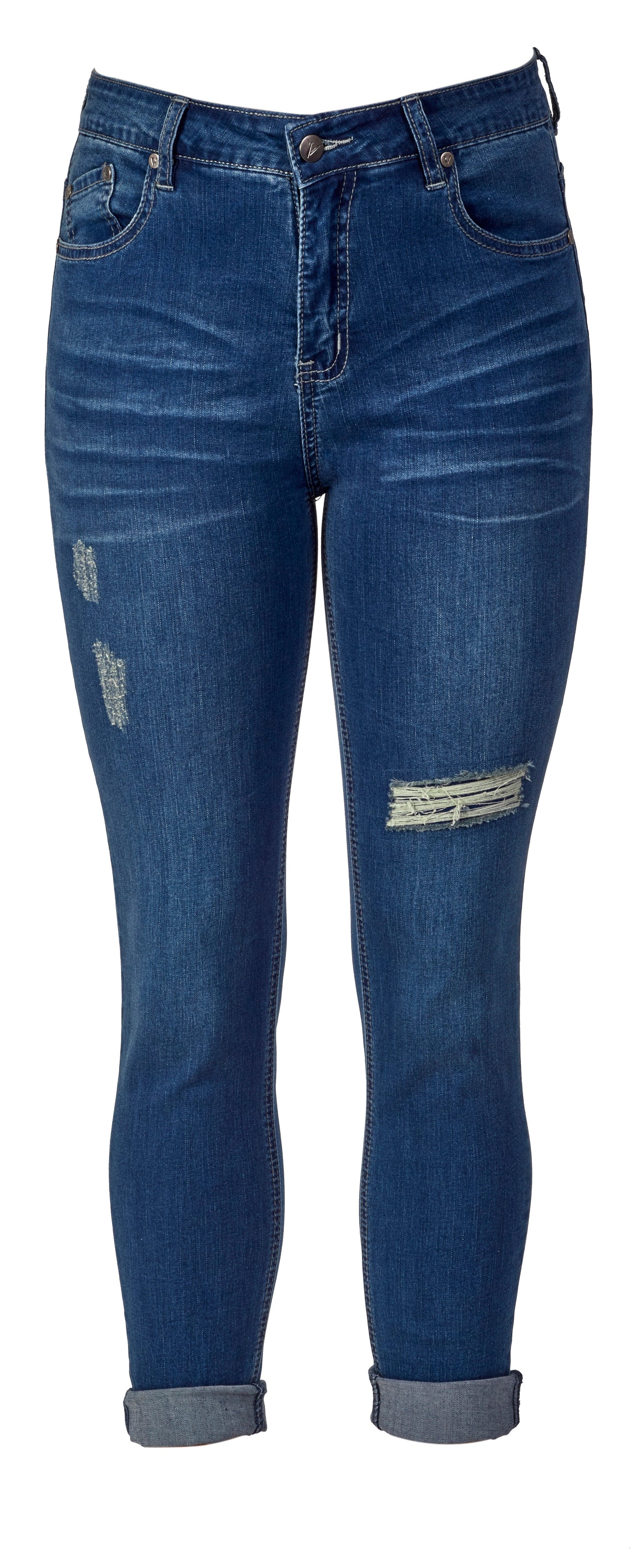 Vassalli - Skinny Leg Ankle Grazer Jean With Folded Cuff - Style 5807 - Blue Denim INSTORE