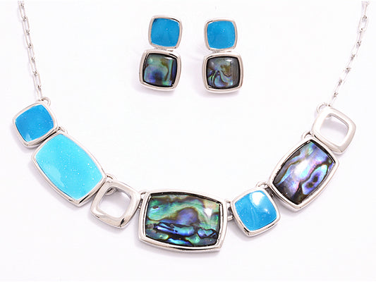 Blue Beads & Paua Necklace Set - NC3356