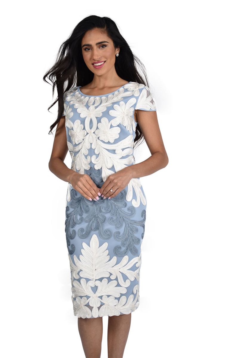 Frank Lyman - Soutache Embroidery Dress - 68109U - Blue/Off White - 1 x size 16 left