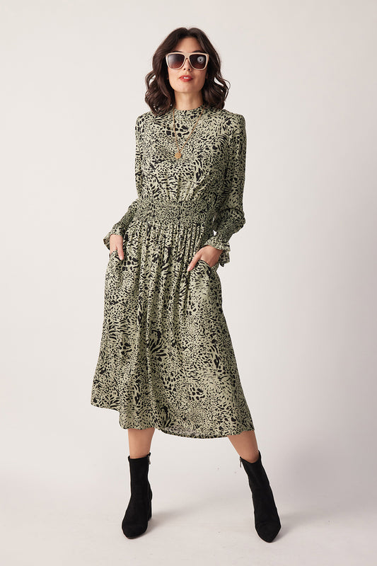 Lemon Tree - Esme Lined Dress Sage Print - 50% Off 1 x size 10 left