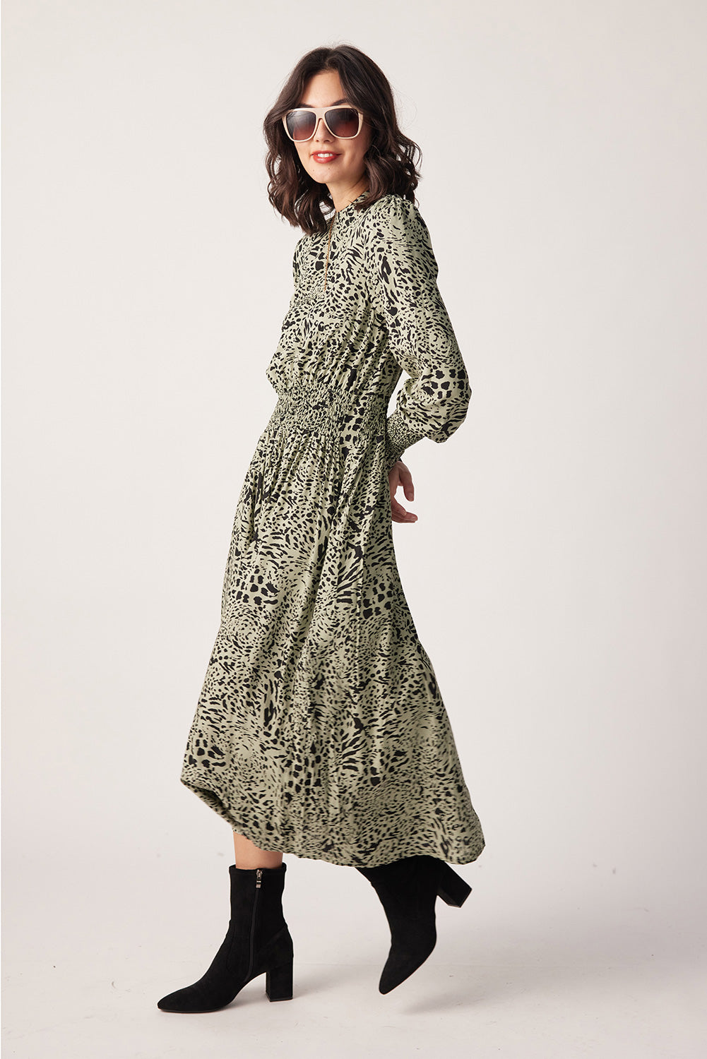 Lemon Tree - Esme Lined Dress Sage Print - 50% Off