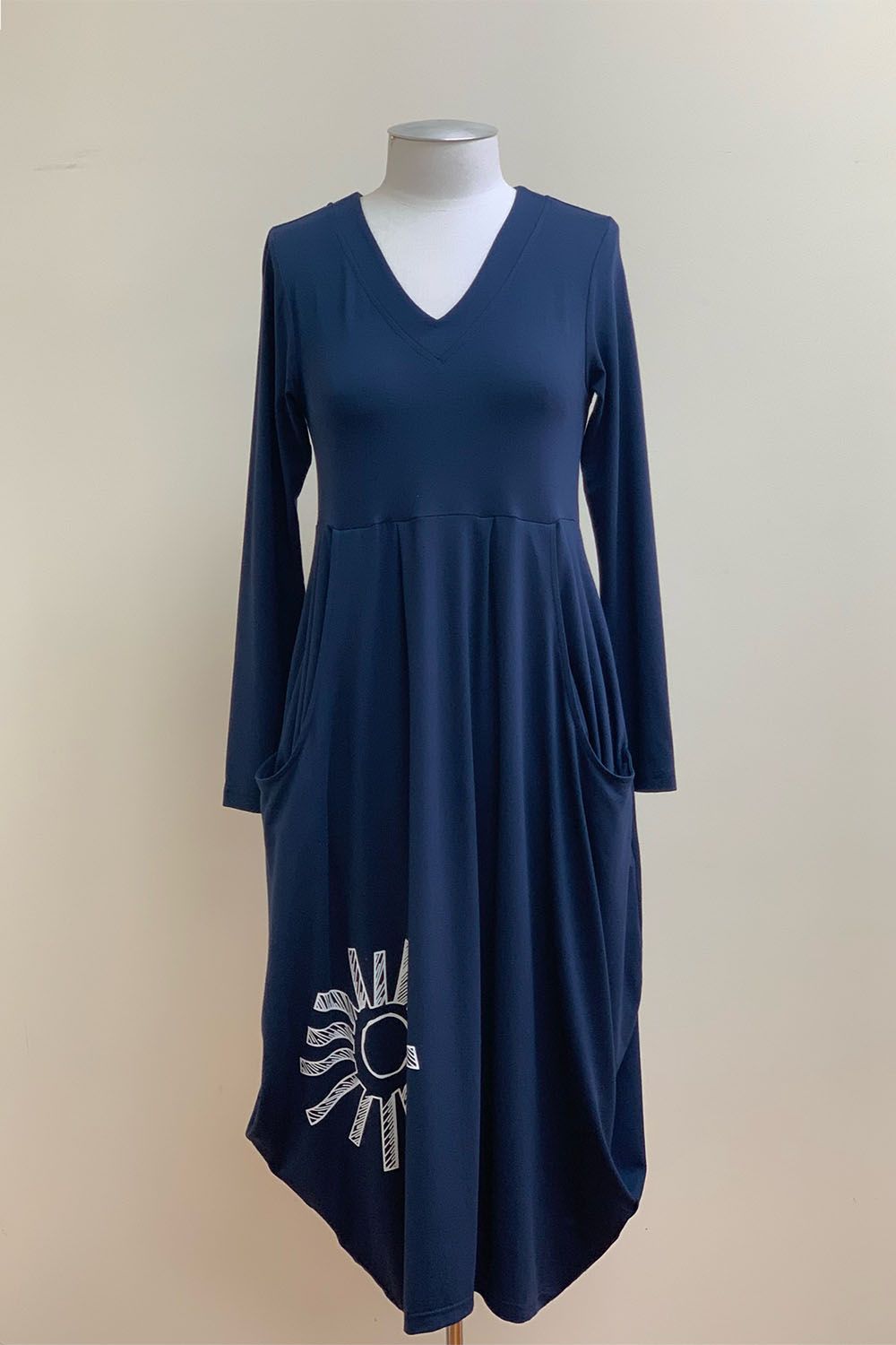 Bittermoon - Carly Dress - Sun Screen Print - Navy/White with 3/4 sleeves