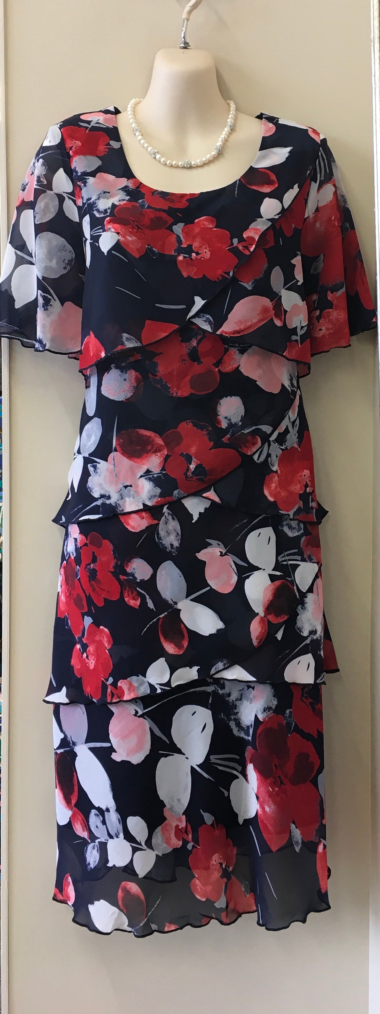 Vivid - Chiffon Layer Dress - 2735A-1 - Navy Floral - 1 size 18 left