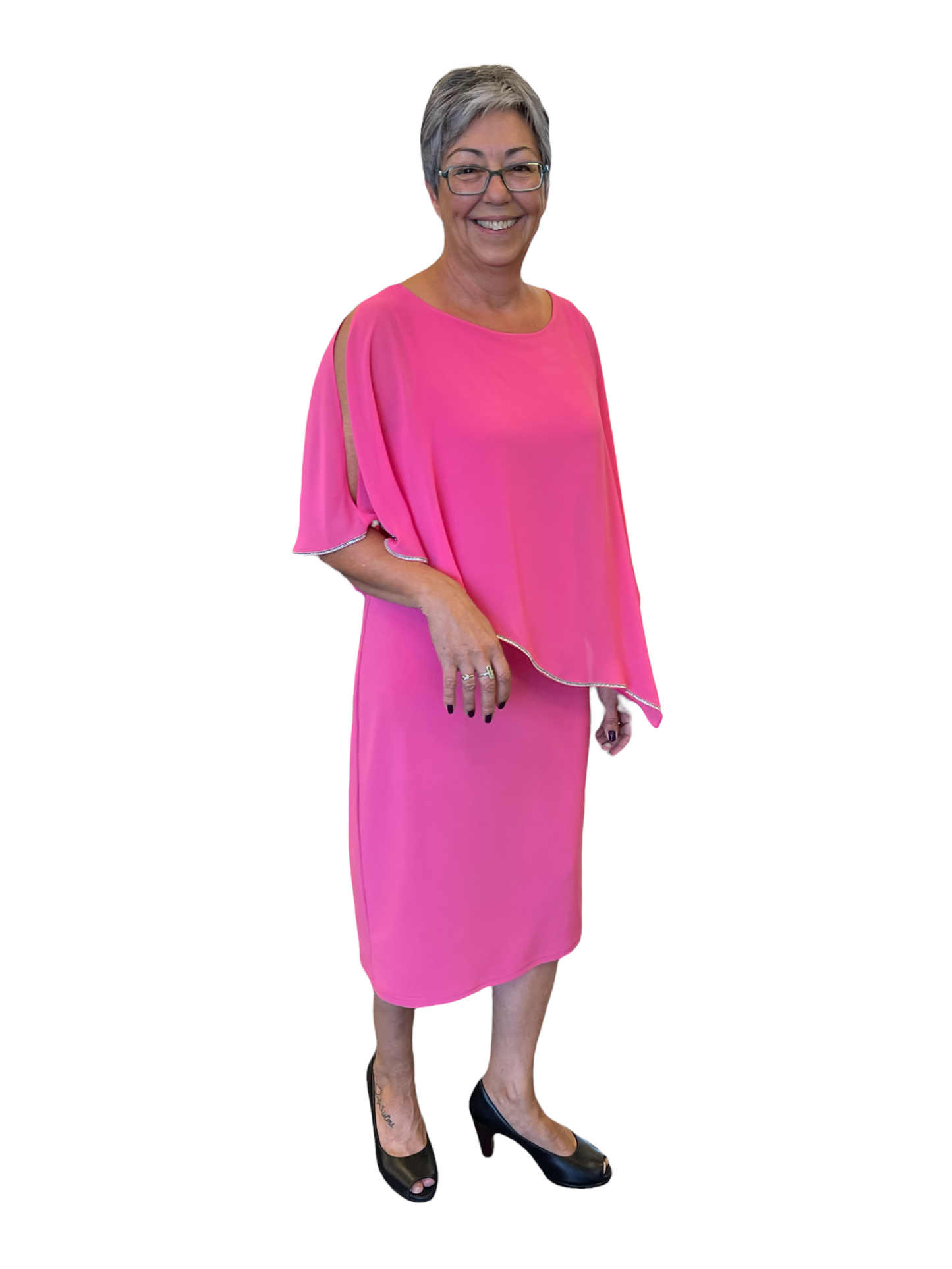 Joseph Ribkoff - Overlay Dress - Style 221062 - Raspberry Sorbet 1 x 18 left