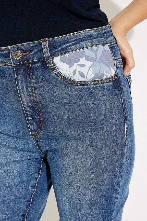 Joseph Ribkoff - Floral Cuffed Jeans - 231928 - Denim 1 x size 14 left